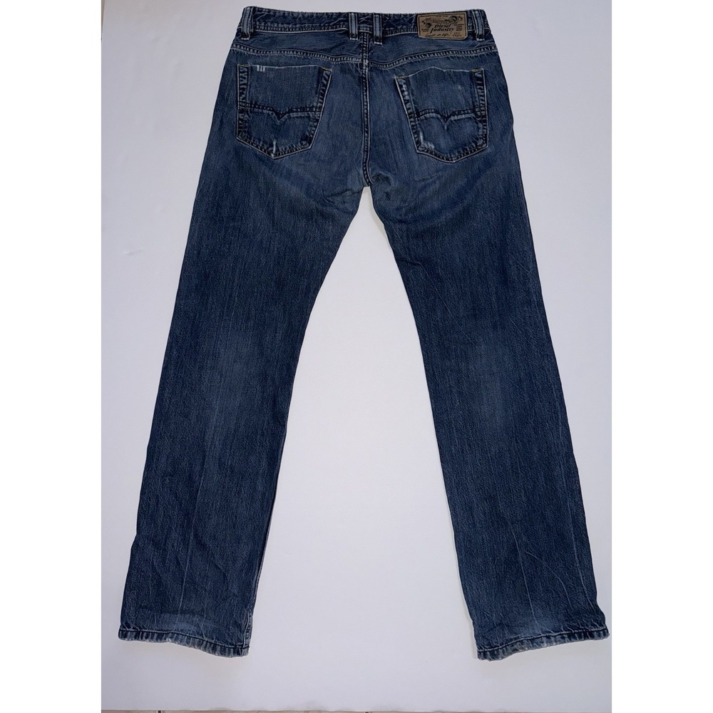 Mens Diesel VIKER ORM80 Straight Blue Jeans 34x31 Distressed Button Fly Faded